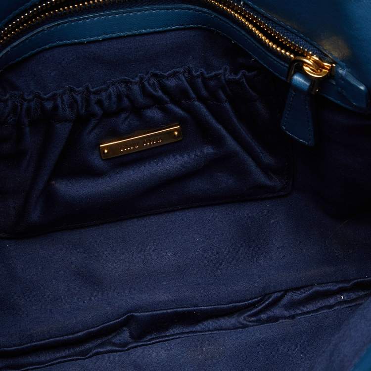 Pre Owned Miu Miu Blue Matelasse Leather Crystal Shoulder Bag