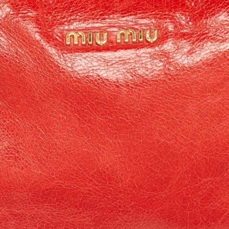 Pre Owned Miu Miu Red Vitello Lux Leather Bow Pochette Bag
