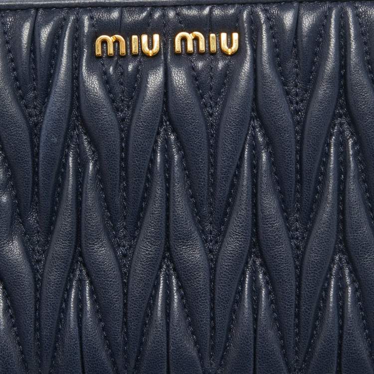 Pre Owned Miu Miu Navy Blue Matelasse Leather Zip Around Wallet
