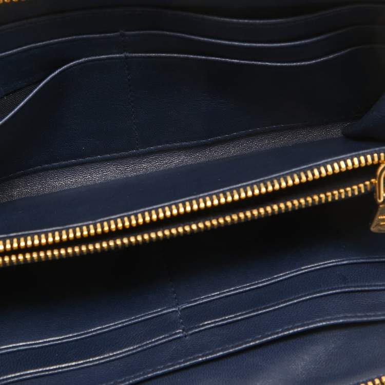 Pre Owned Miu Miu Navy Blue Matelasse Leather Zip Around Wallet