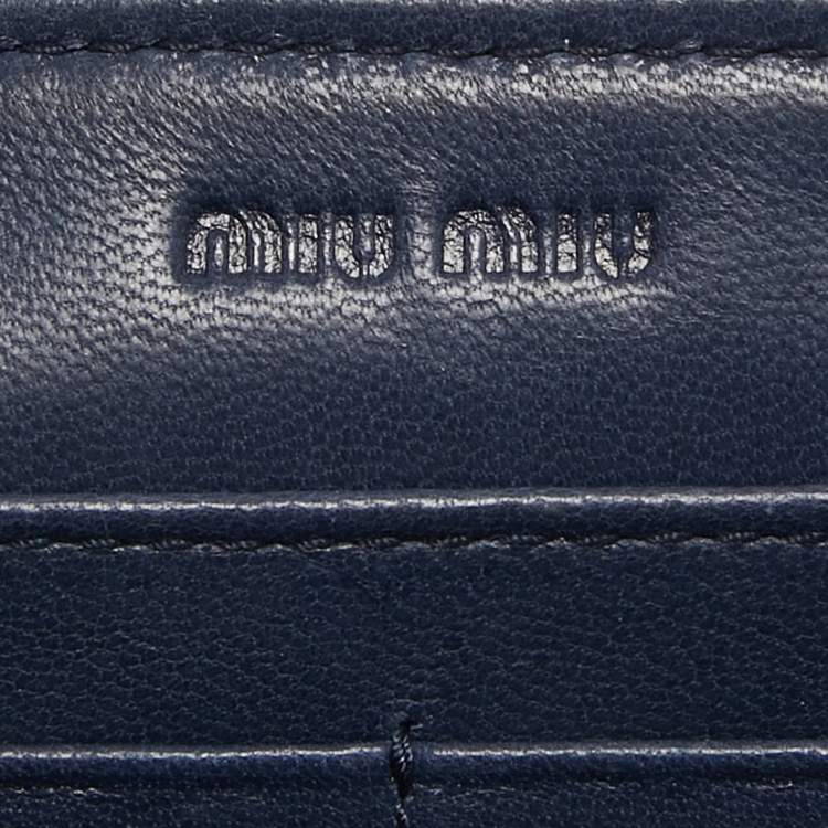 Pre Owned Miu Miu Navy Blue Matelasse Leather Zip Around Wallet