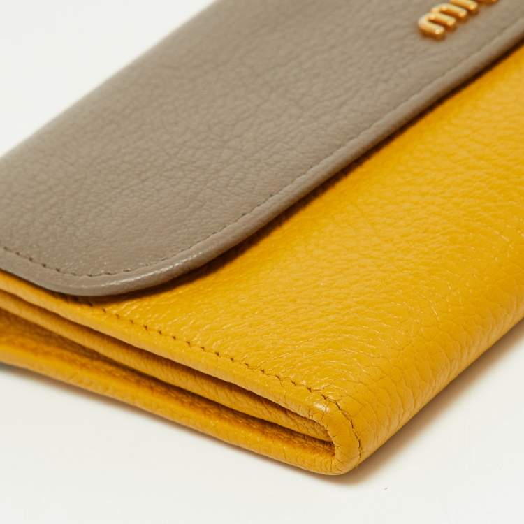 Pre Owned Miu Miu Grey/Yellow Madras Leather Flap Continental Wallet