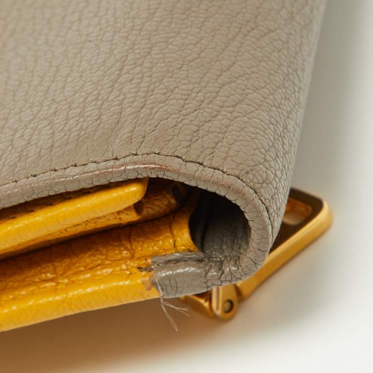 Pre Owned Miu Miu Grey/Yellow Madras Leather Flap Continental Wallet