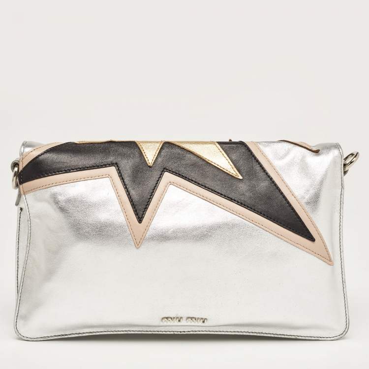 Pre Owned Miu Miu Tricolor Leather Star Motif Diagonal Shoulder Bag