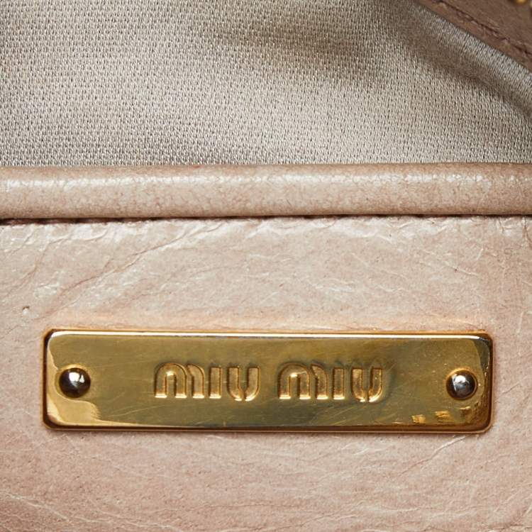 Pre Owned Miu Miu Beige Vitello Shine Leather Bauletto Zip Satchel