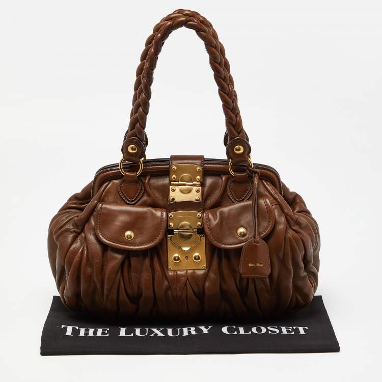 Pre Owned Miu Miu Brown Matelassé Leather Coffer Frame Satchel
