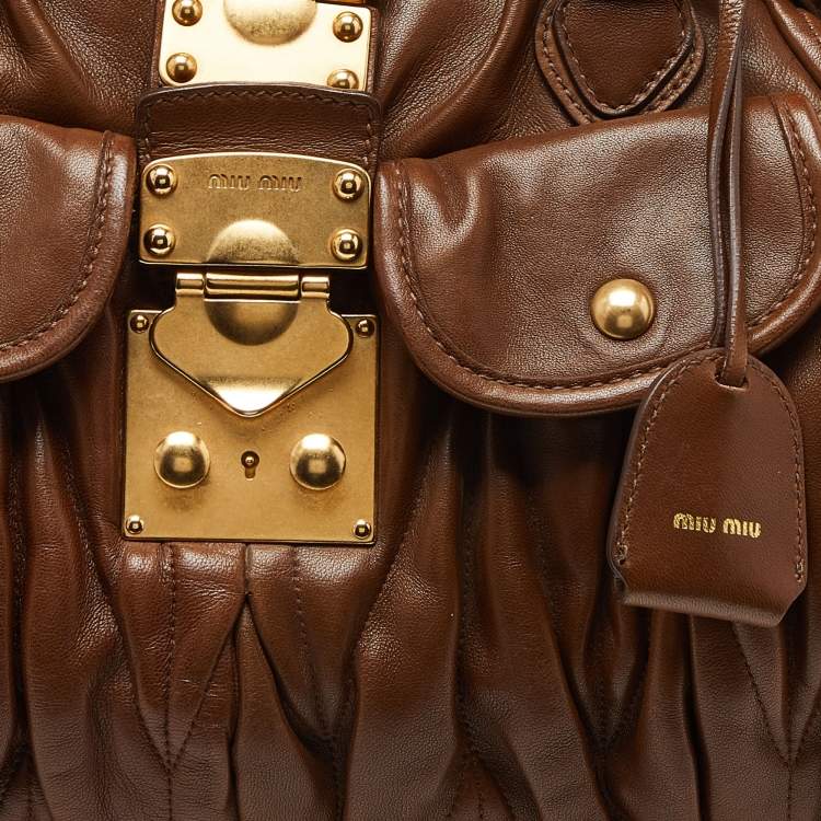 Pre Owned Miu Miu Brown Matelassé Leather Coffer Frame Satchel