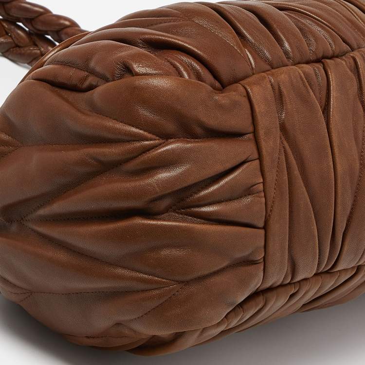 Pre Owned Miu Miu Brown Matelassé Leather Coffer Frame Satchel