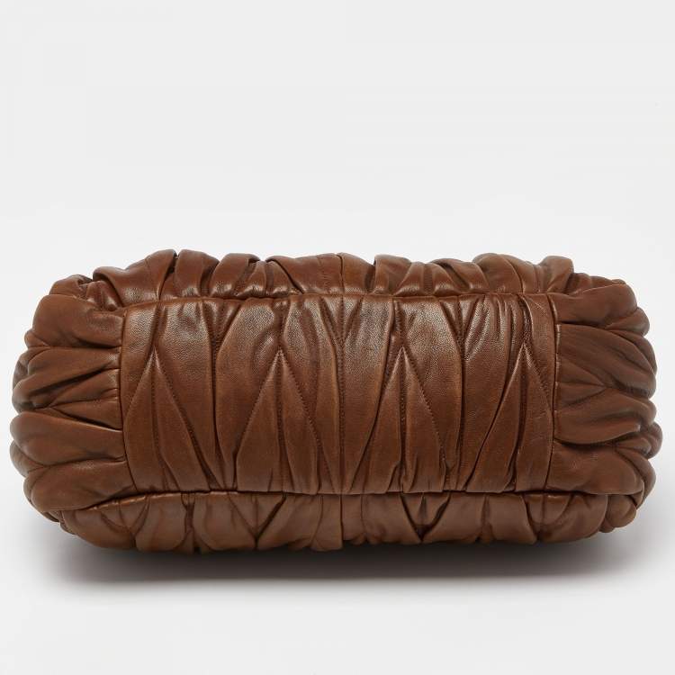 Pre Owned Miu Miu Brown Matelassé Leather Coffer Frame Satchel