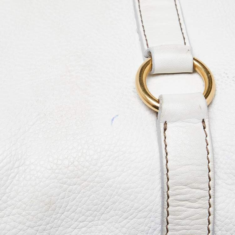 Pre Owned Miu Miu White Leather Fold Over Bow Bag