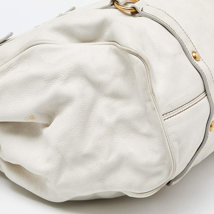 Pre Owned Miu Miu White Leather Fold Over Bow Bag