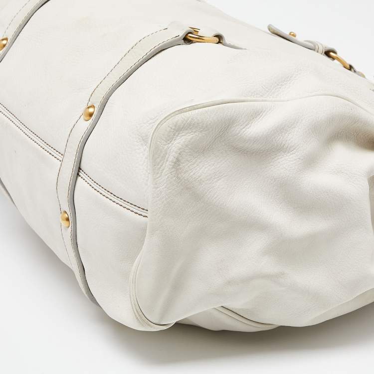 Pre Owned Miu Miu White Leather Fold Over Bow Bag