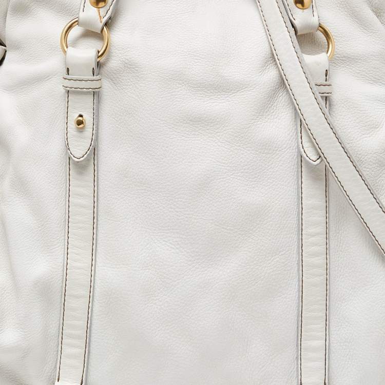 Pre Owned Miu Miu White Leather Fold Over Bow Bag