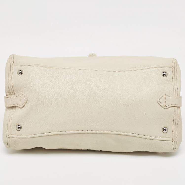 Pre Owned Miu Miu Off White Leather Pushlock Flap Top Handle Bag