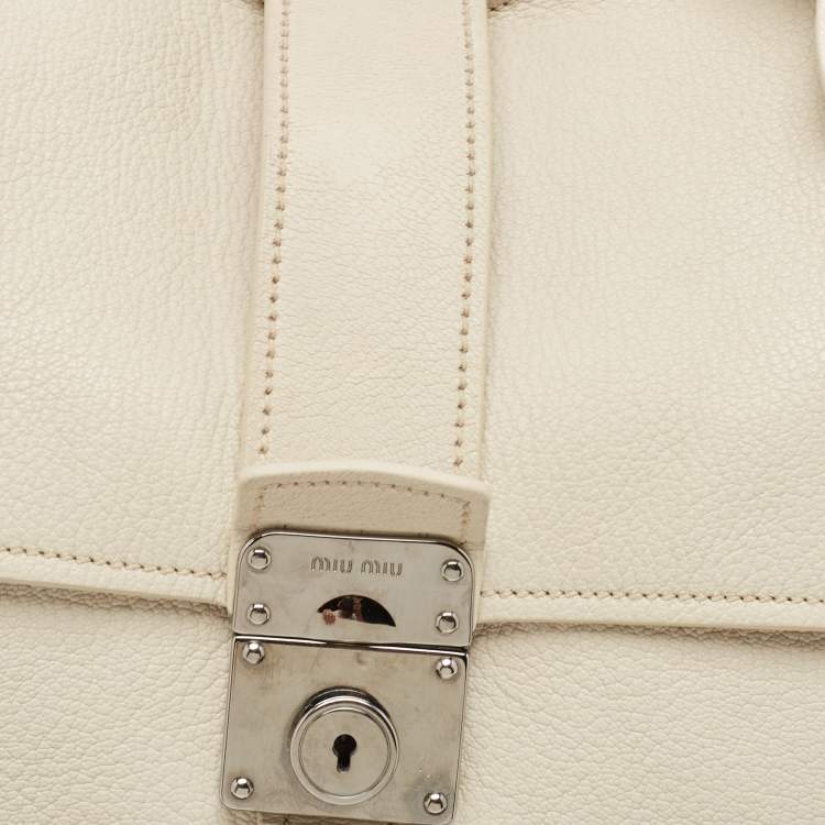 Pre Owned Miu Miu Off White Leather Pushlock Flap Top Handle Bag