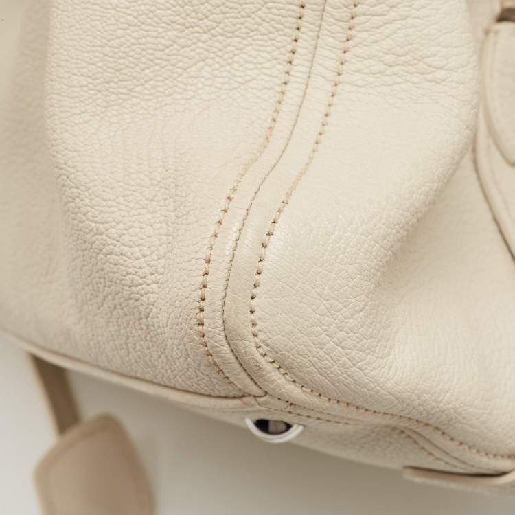 Pre Owned Miu Miu Off White Leather Pushlock Flap Top Handle Bag