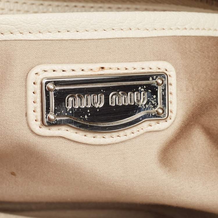 Pre Owned Miu Miu Off White Leather Pushlock Flap Top Handle Bag
