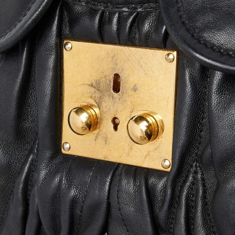 Pre Owned Miu Miu Black Matelassé Leather Coffer Hobo