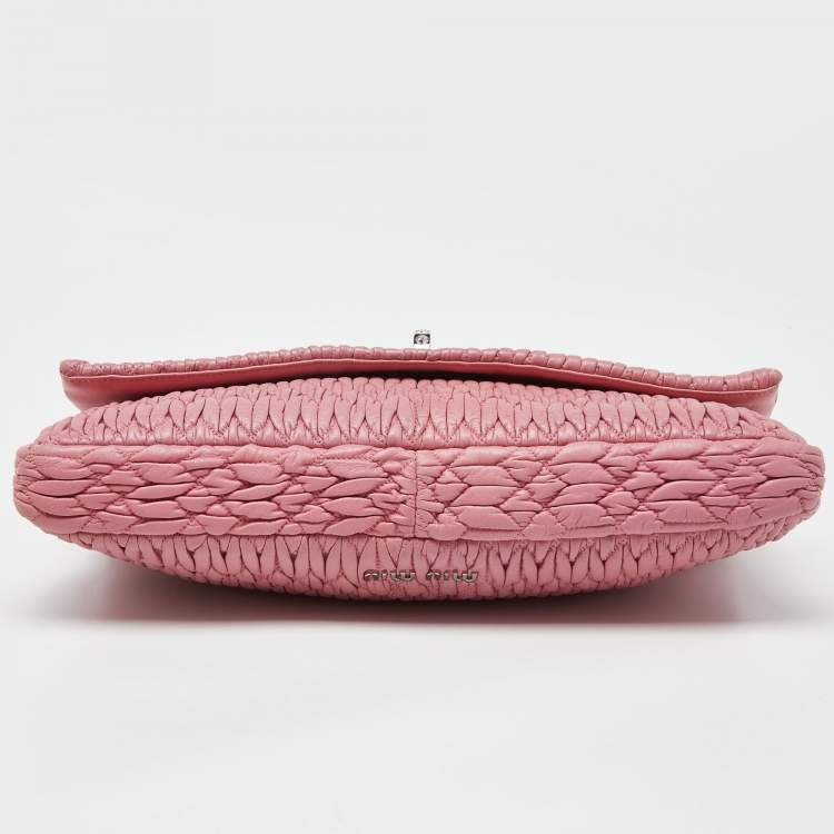 Pre Owned Miu Miu Pink Matelassé Leather Crystal Shoulder Bag