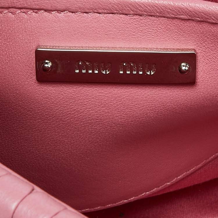 Pre Owned Miu Miu Pink Matelassé Leather Crystal Shoulder Bag