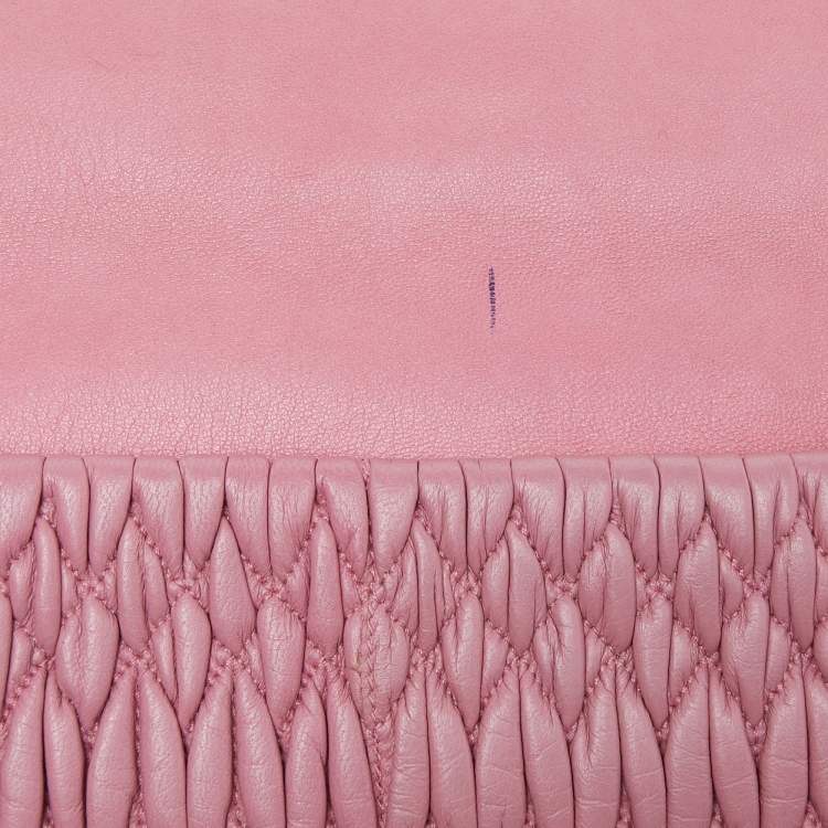 Pre Owned Miu Miu Pink Matelassé Leather Crystal Shoulder Bag