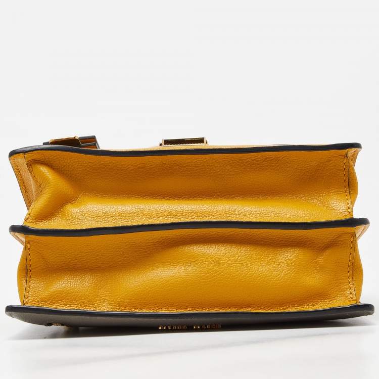 Pre Owned Miu Miu Mustard/Grey Madras Leather Bandoliera Crossbody Bag