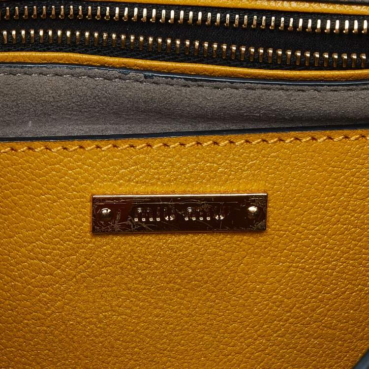 Pre Owned Miu Miu Mustard/Grey Madras Leather Bandoliera Crossbody Bag