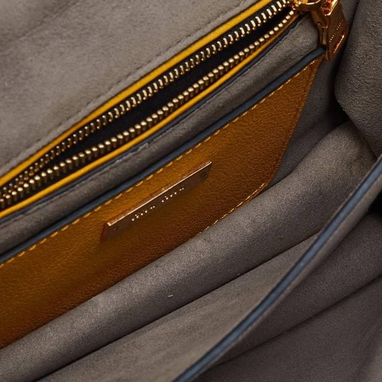 Pre Owned Miu Miu Mustard/Grey Madras Leather Bandoliera Crossbody Bag