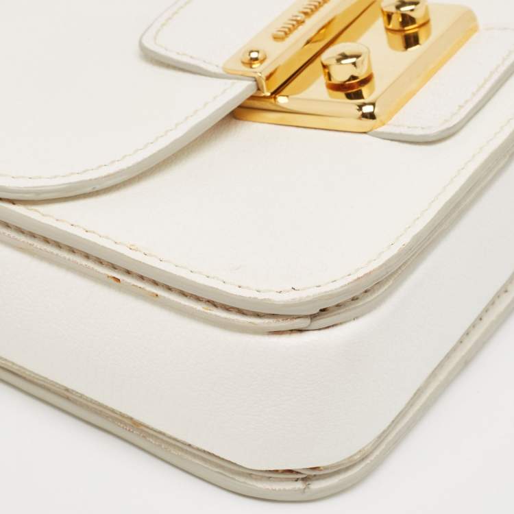 Pre Owned Miu Miu White Madras Leather Pushlock Flap Crossbody Bag