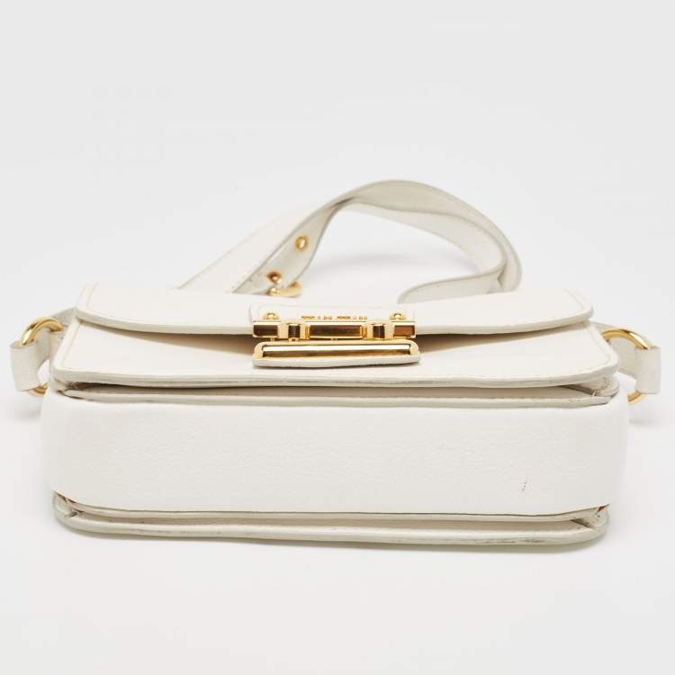 Pre Owned Miu Miu White Madras Leather Pushlock Flap Crossbody Bag