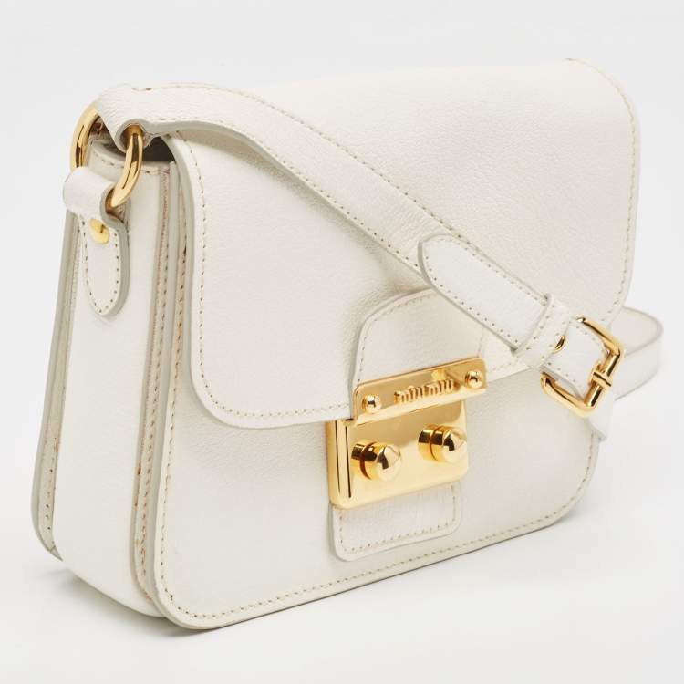 Pre Owned Miu Miu White Madras Leather Pushlock Flap Crossbody Bag