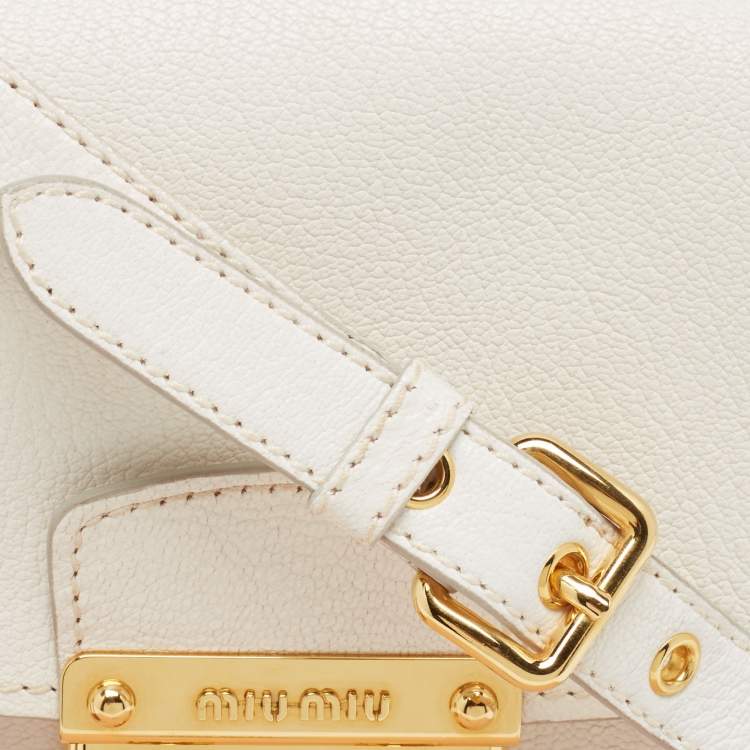 Pre Owned Miu Miu White Madras Leather Pushlock Flap Crossbody Bag