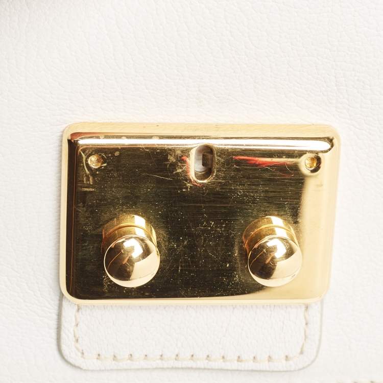 Pre Owned Miu Miu White Madras Leather Pushlock Flap Crossbody Bag
