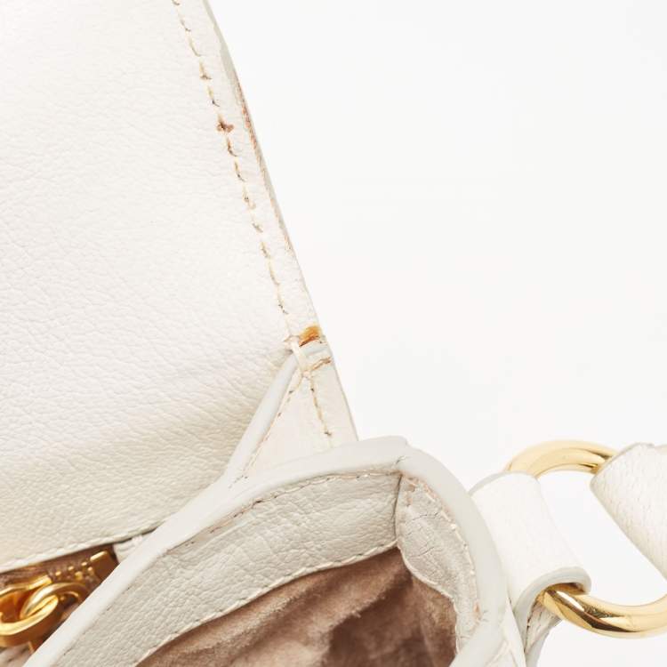 Pre Owned Miu Miu White Madras Leather Pushlock Flap Crossbody Bag