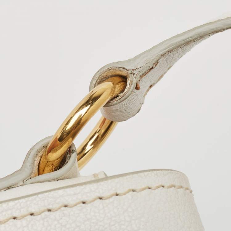 Pre Owned Miu Miu White Madras Leather Pushlock Flap Crossbody Bag