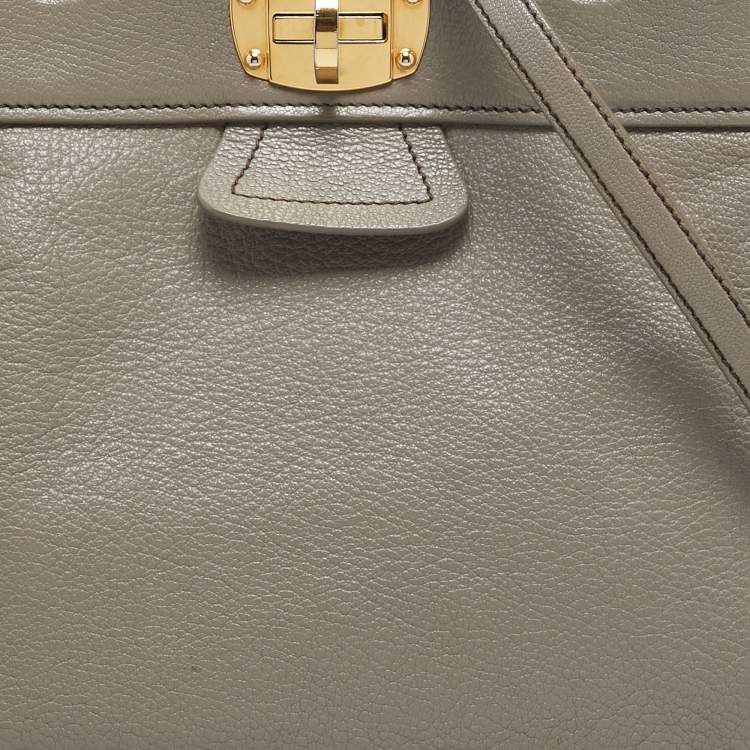 Pre Owned Miu Miu Grey Leather Turnlock Frame Satchel
