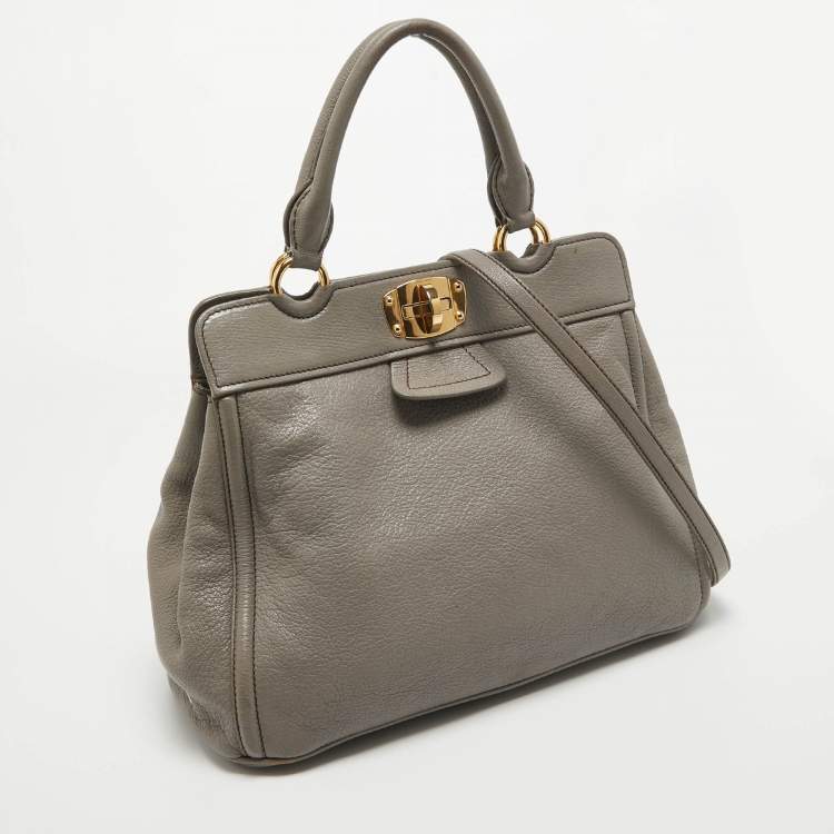 Pre Owned Miu Miu Grey Leather Turnlock Frame Satchel