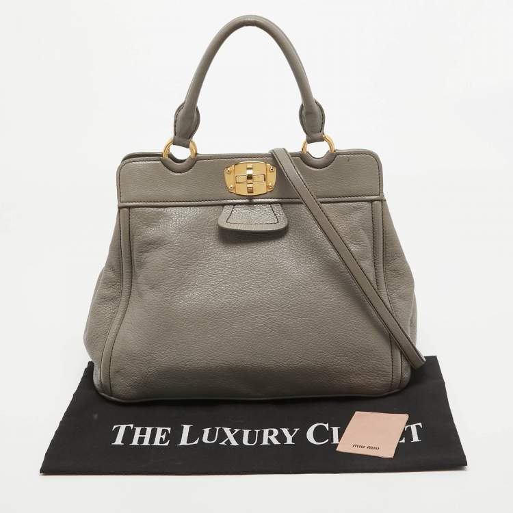 Pre Owned Miu Miu Grey Leather Turnlock Frame Satchel