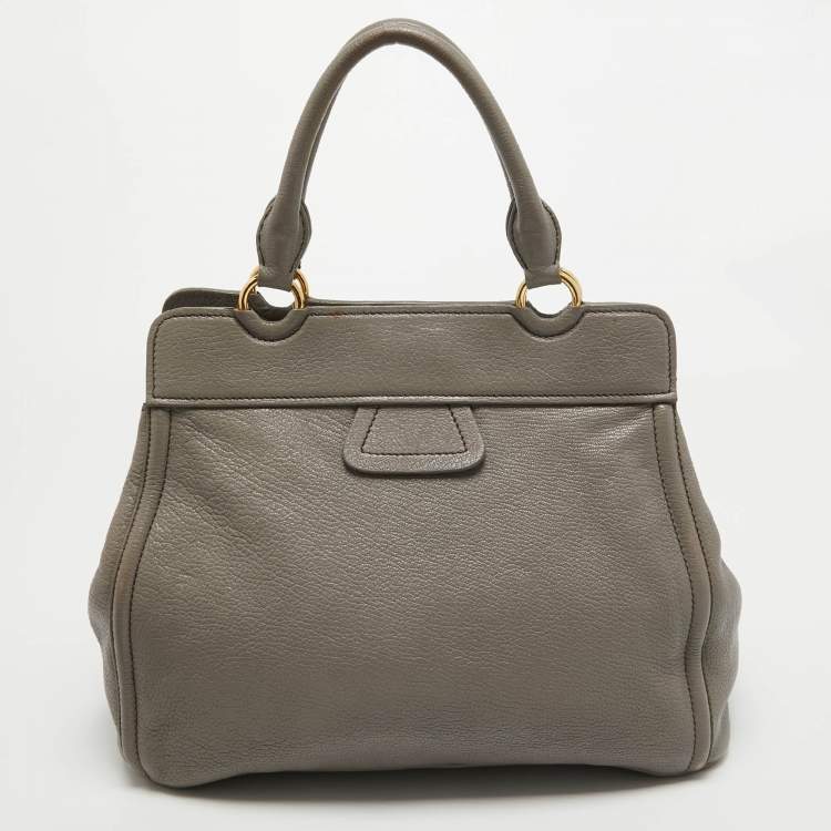 Pre Owned Miu Miu Grey Leather Turnlock Frame Satchel