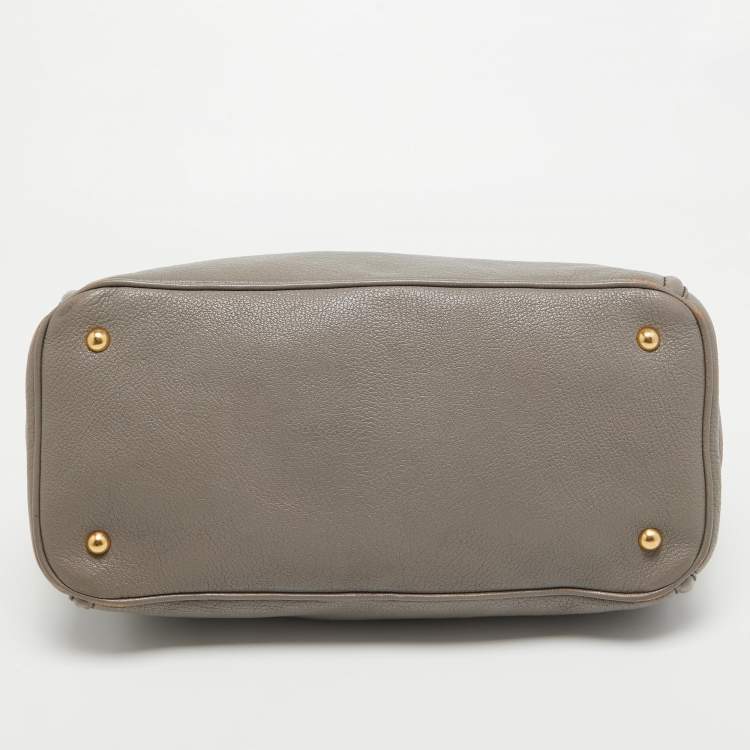 Pre Owned Miu Miu Grey Leather Turnlock Frame Satchel