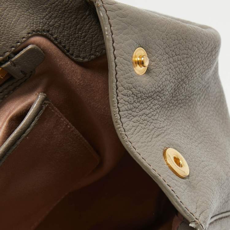 Pre Owned Miu Miu Grey Leather Turnlock Frame Satchel