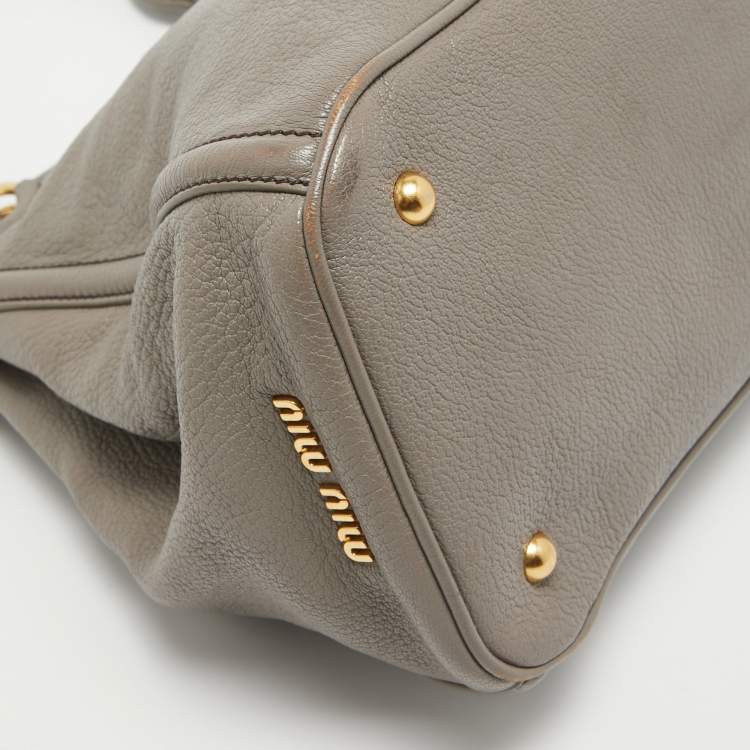 Pre Owned Miu Miu Grey Leather Turnlock Frame Satchel