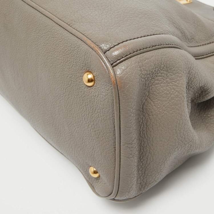 Pre Owned Miu Miu Grey Leather Turnlock Frame Satchel