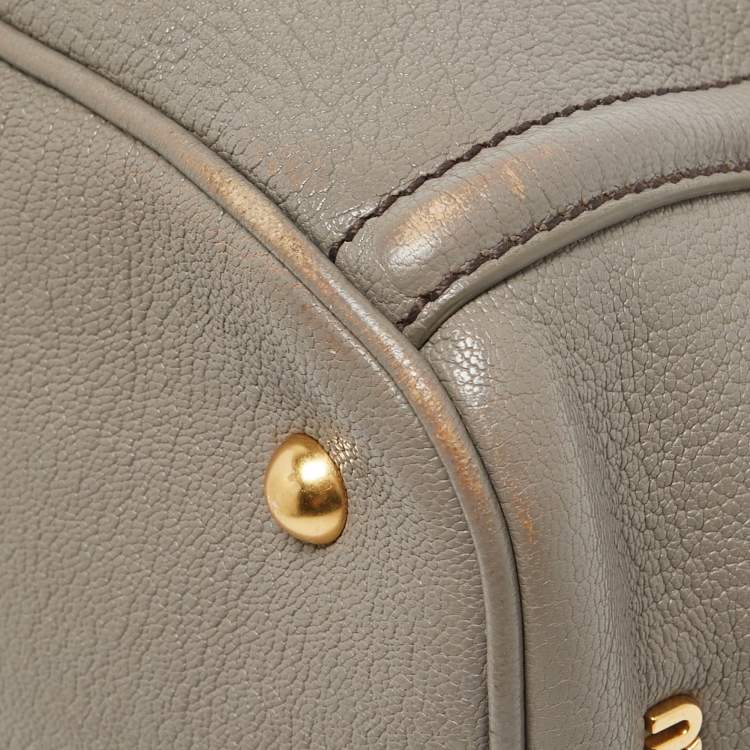 Pre Owned Miu Miu Grey Leather Turnlock Frame Satchel