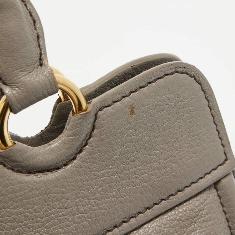 Pre Owned Miu Miu Grey Leather Turnlock Frame Satchel