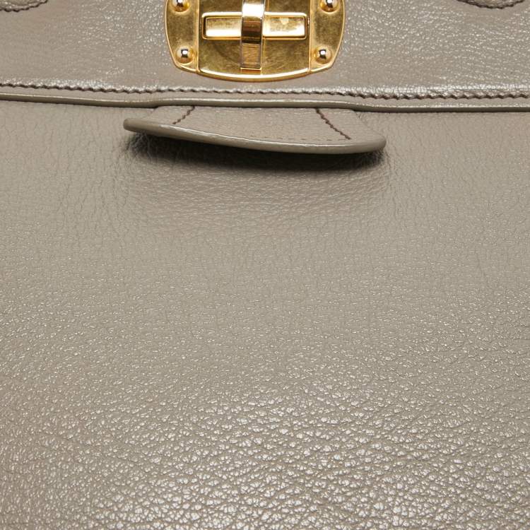 Pre Owned Miu Miu Grey Leather Turnlock Frame Satchel