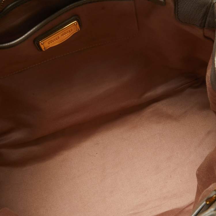 Pre Owned Miu Miu Grey Leather Turnlock Frame Satchel