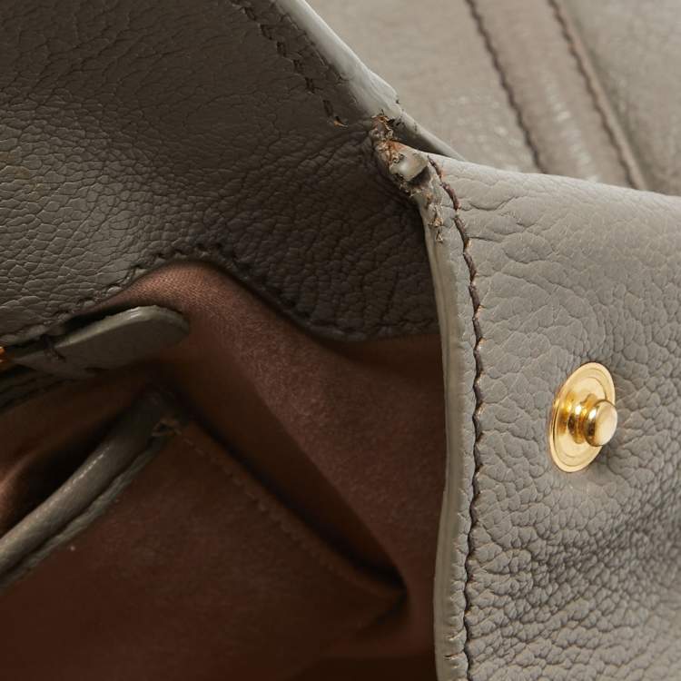 Pre Owned Miu Miu Grey Leather Turnlock Frame Satchel