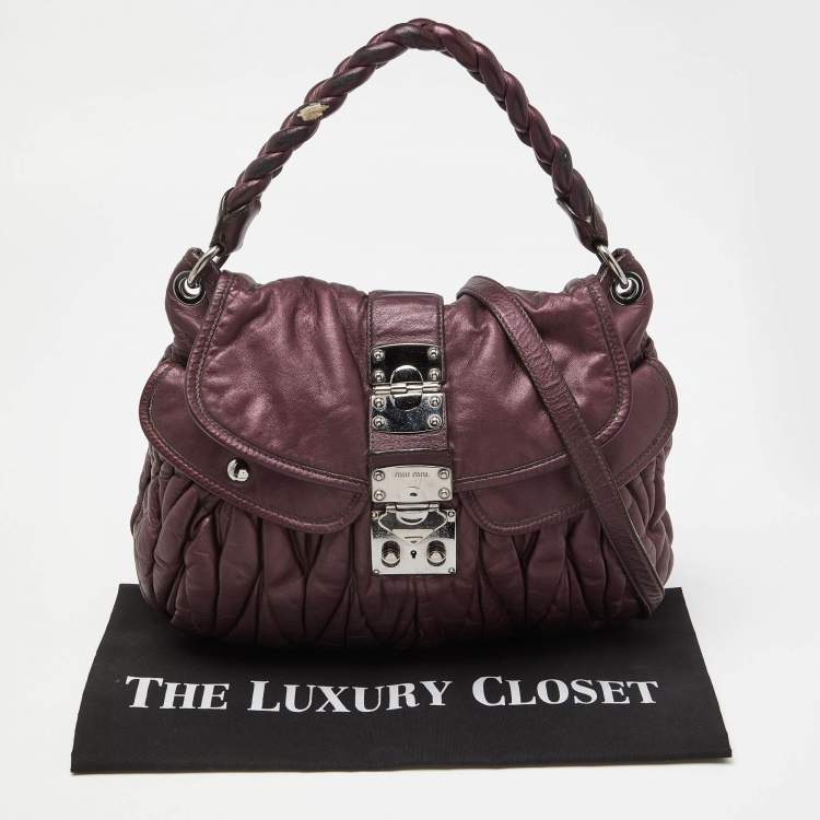 Pre Owned Miu Miu Purple Matelassé Leather Coffer Hobo