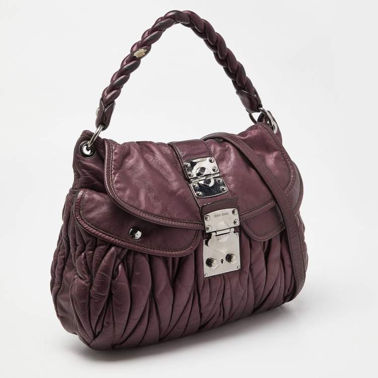 Pre Owned Miu Miu Purple Matelassé Leather Coffer Hobo